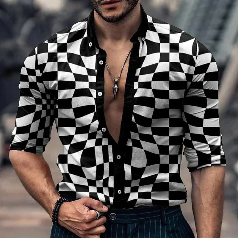 Beach Vacation Style 3D Printed Men\'s Fashion Long Sleeve Button Shirt, Suitable for Spring and Autumn, Men\'s Creative Casual Gi