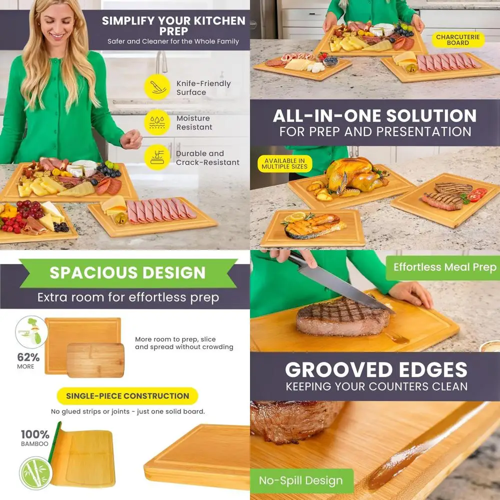 

Набор очень больших бамбуковых разделочных досок: идеально подходит для измельчения, резьбы, нарезки и сервировки — безопасное и здоровое приготовление блюд для потрескавшихся