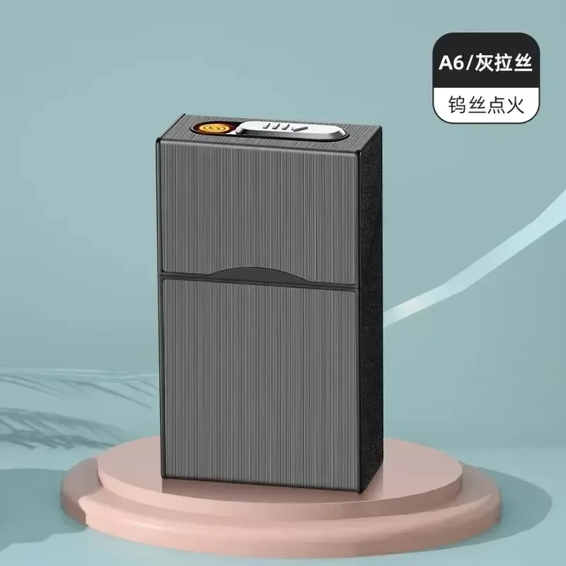 

New Cigarette Case With Lighter Metal 20 Cigarettes Cases Electric USB Lighter Windproof Smoking Lighters MultiFunctional Box