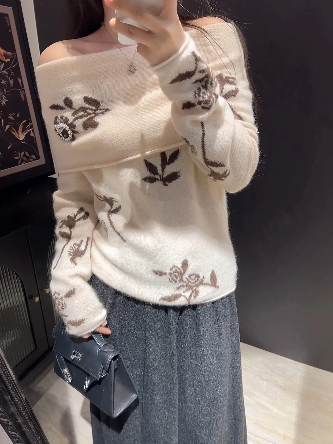 

Вязаный свитер French Sle Camere с вышивкой на плечах, внутренняя одежда из смеси шерсти, зимний женский топ