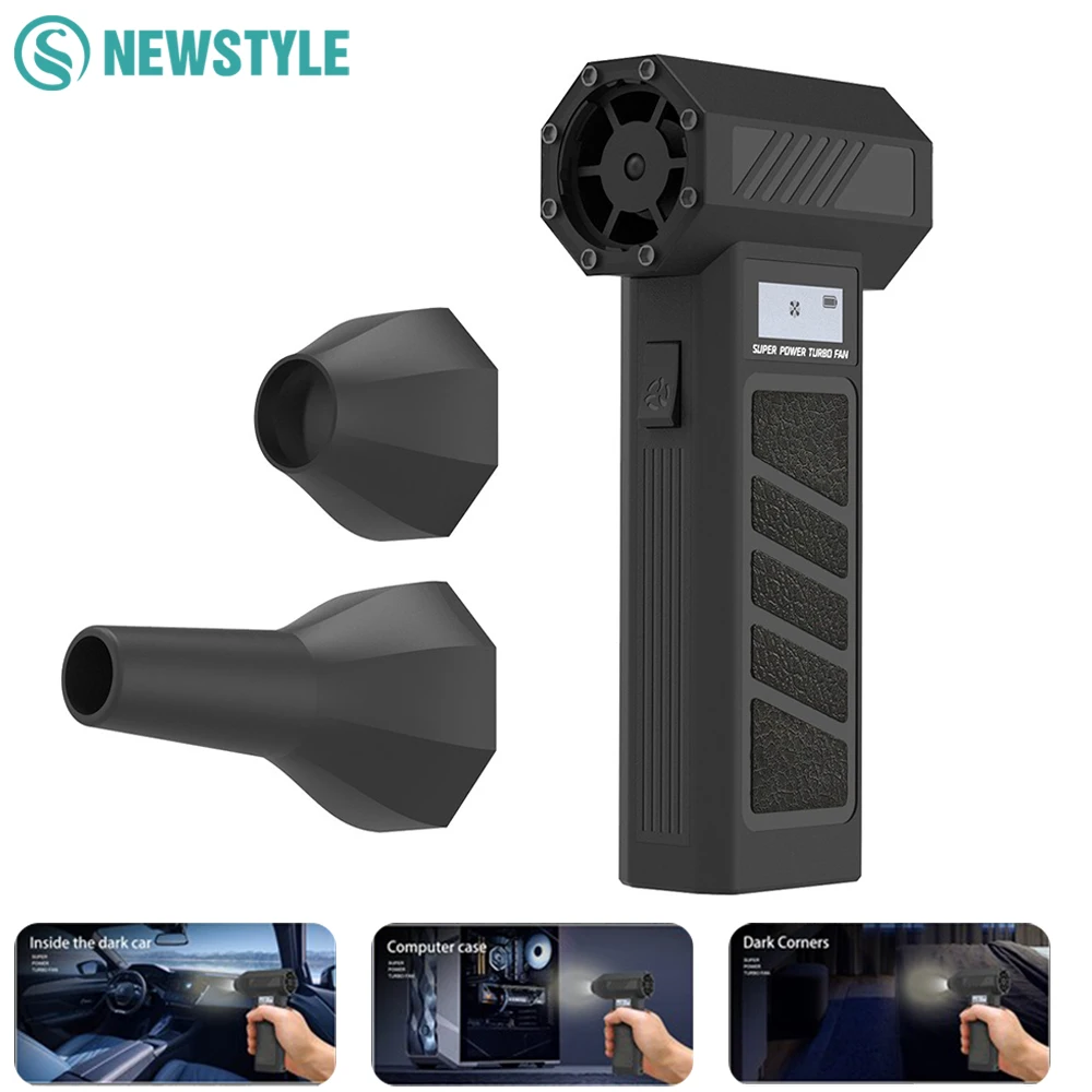 

Портативный ручной турбовентилятор 360000 об/мин со светодиодной подсветкой на выходе воздуха, 5000 мАч, перезаряжаемая батарея, 52 м/с, скорость ветра, турбо-воздушная вентиляция