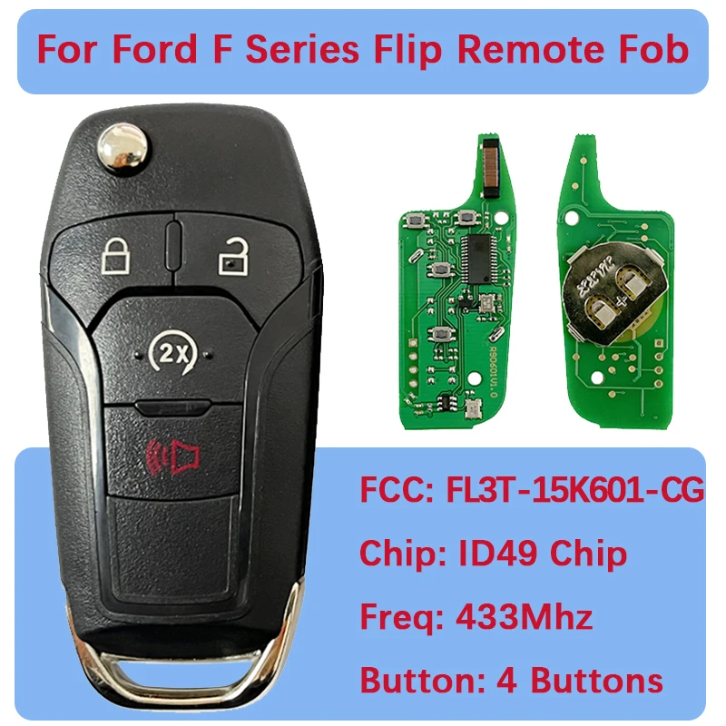 

CN018081 4Button Aftermarket Flip Key 902Mhz Remote 164-R8134 FL3T-15K601-CG For Ford F150 F250 F350 F450 F550 Raptor Ranger