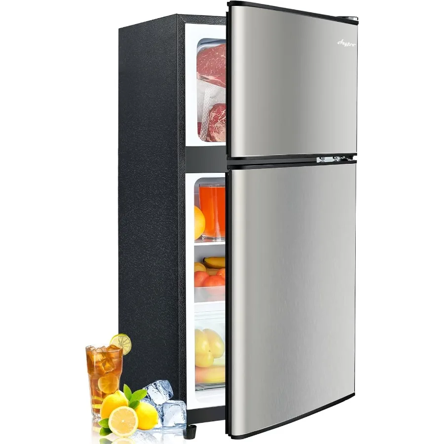 Refrigerador de doble puerta de 3,2 pies cúbicos con congelador para dormitorio, oficina, dormitorio y apartamento, refrigerador portátil con 7 configuraciones de temperatura
