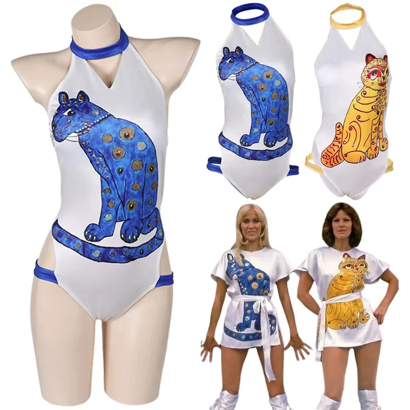 hhh 2025ABBA Cos Agnetha Anni-Frid أزياء خيالية 70s ملابس سباحة كلاسيكية تمويه للنساء بذلة كرنفال الهالوين C