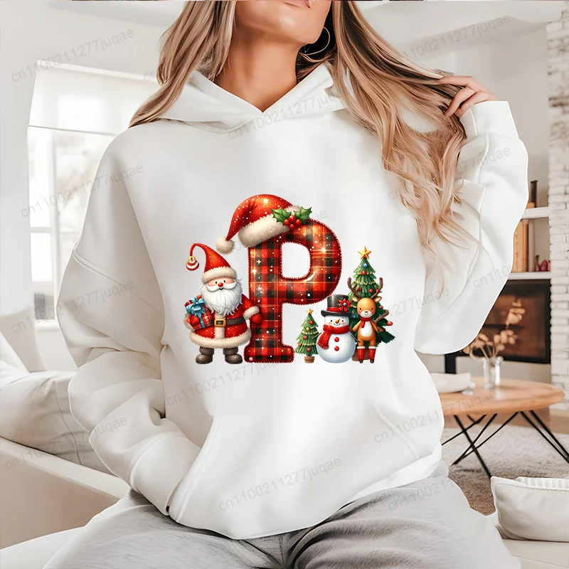 Natal alfabeto carta design feminino hoodies sportwear velo hoodie festivo feriado moda casual camisa roupas personalizadas