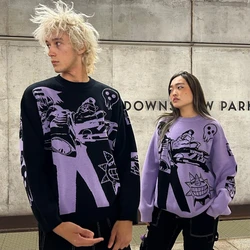 Y2K sweater women Harajuku pullover anime pattern streetwear winter American knitwear Embroidery oversized lovers Loose sweater