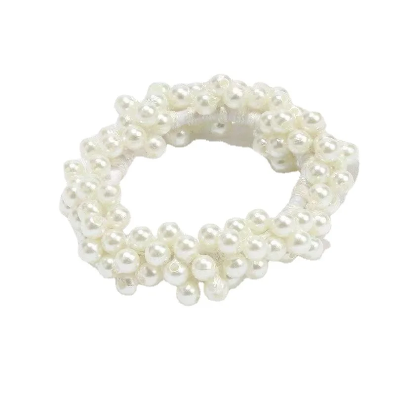 1Pc Luxury Big Elegant White Pearl Hair Ties Beads Rubber Bands Ponytail Holders Elastic Hair Band Hair Accessories