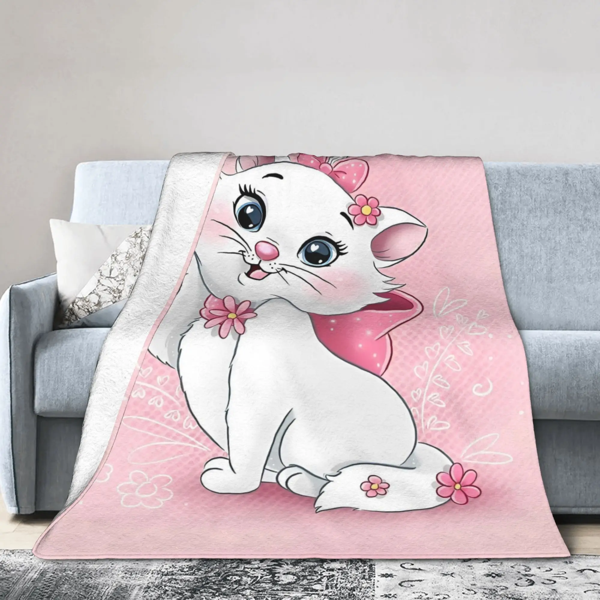 

Marie Cat Blankets Velvet All Season Cute Kitten Anime Multi-function Super Warm Throw Blankets for Home Outdoor Bedding Throws