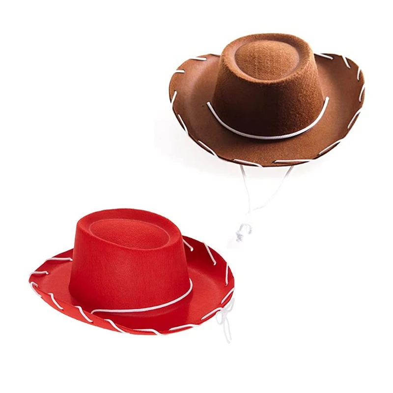 Adjustable Western Big Eaves Brown Red Felt Cowboy Hat Cool for Halloween Costume Accessories Prop Dress-up Party Unisex