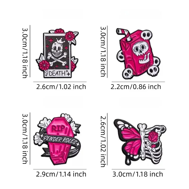 HeYe الأوروبية والأمريكية عيد الهالوين الوردي الجمجمة سلسلة شارة، الملابس، قبعة، حقيبة الظهر، وحقيبة، ومجموعة هدايا بروش - 4 قطع #4