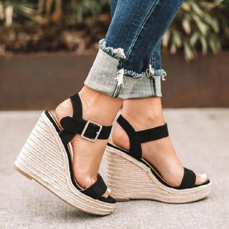 Sandały na koturnie 2025 Fashion Weave Platform Plus Size High Heel Sandalias Thick Bottom Retro Ladies sandalias de mujeres en oferta