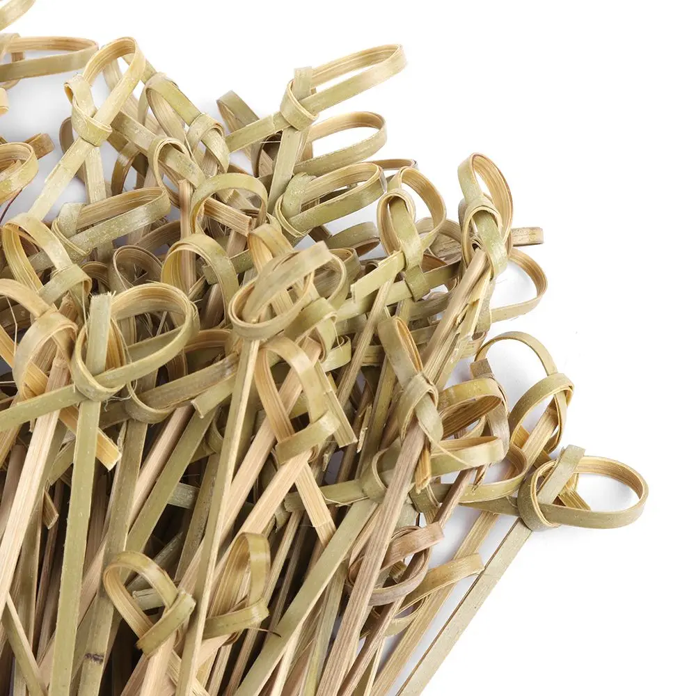 

100pcs Household Bar Tool Kitchen & Bar Fruit Forks Stick Cocktail Picks Bamboo Knot Skewers