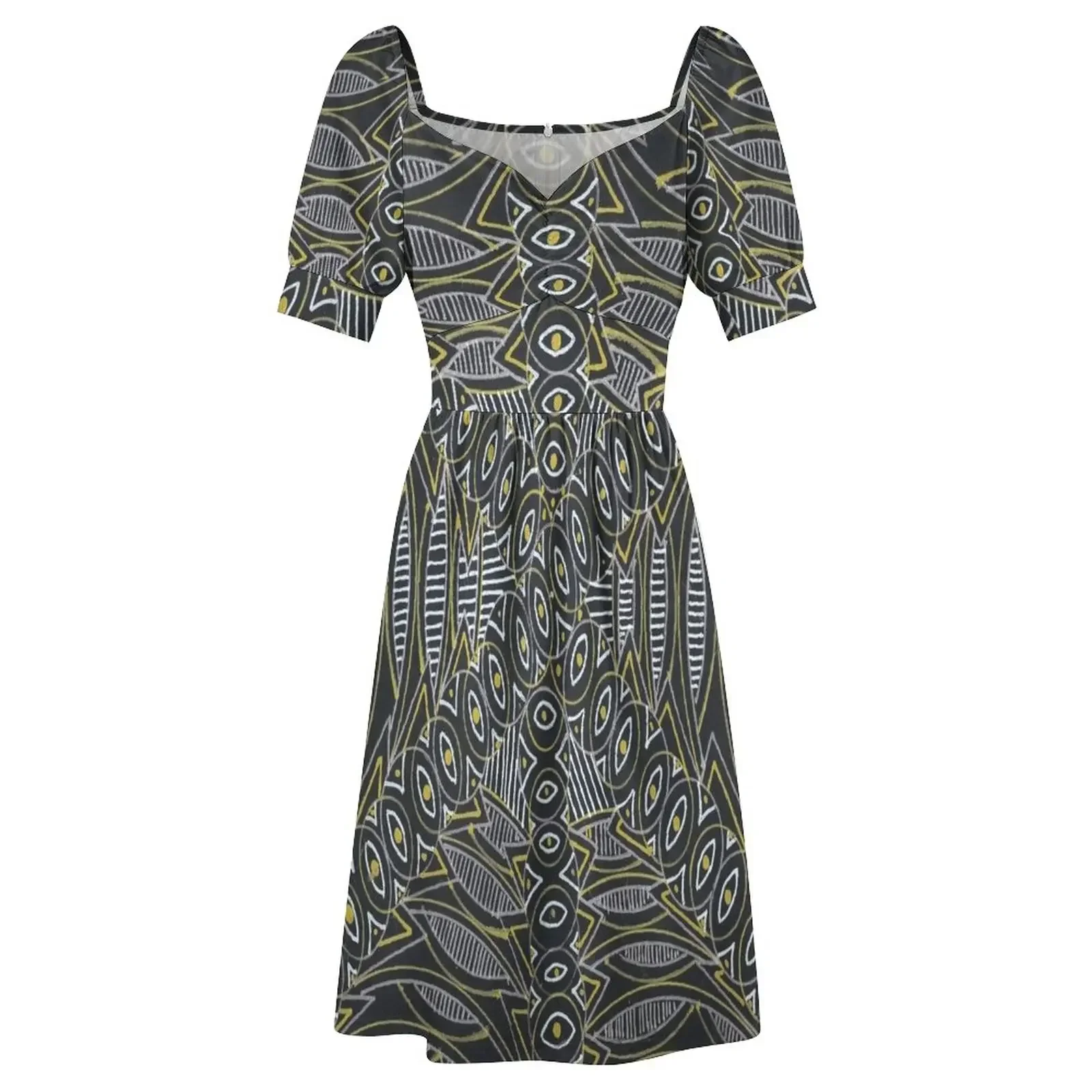 Gouden ovale jurk met korte mouwen Cocktail van jurken Zomerrok Avondjurk