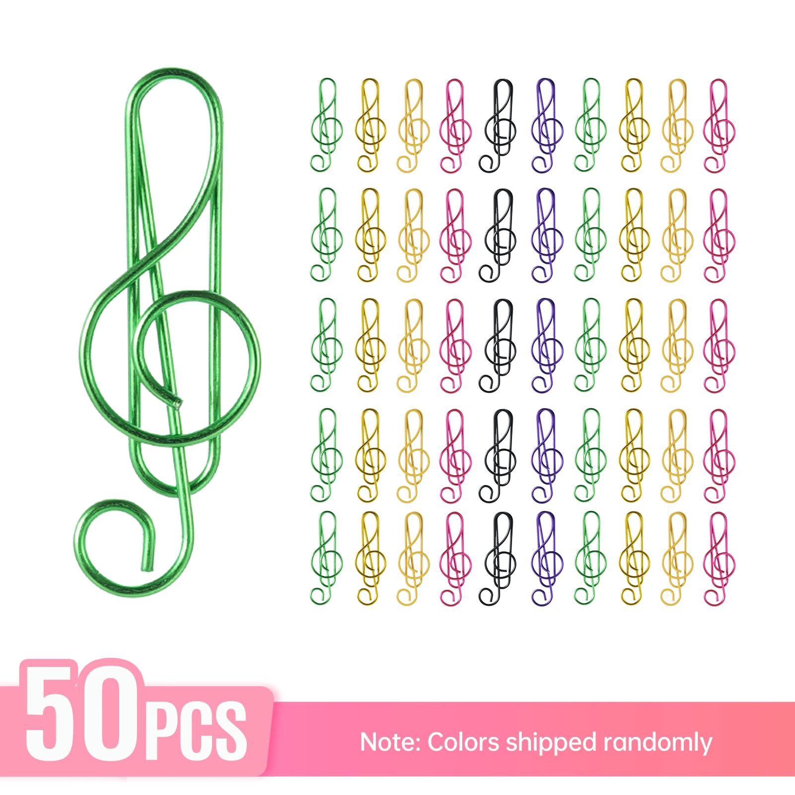 30/50/100PCS  Paper Clips Cute  Musical Note Paperclip Multicolor Metal Bookmarks for Music Enthusiast for Party Invitation Card