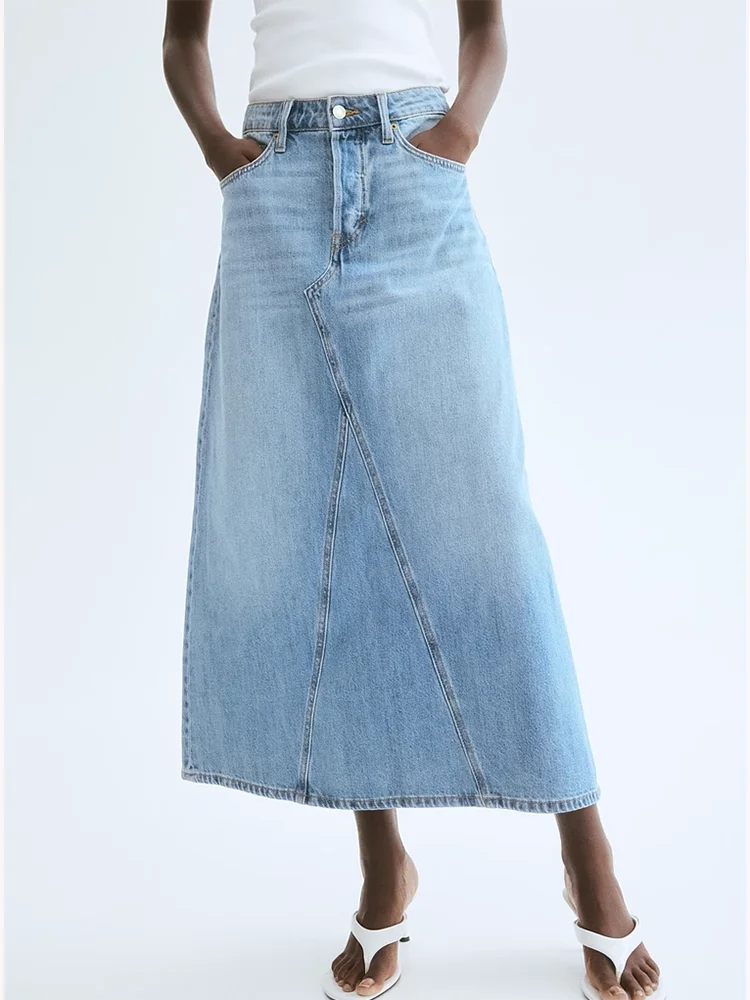 Faionable A-Line Denim Skirt for Women Autumn New Sle Slimming Mid-Waist Casual Versatile Commute High Waist Midi Skirt