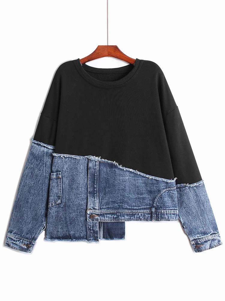 

Асимметричный повседневный свитшот, женские свободные джинсы, модная уличная одежда в стиле INS, суперпопулярная весенняя одежда