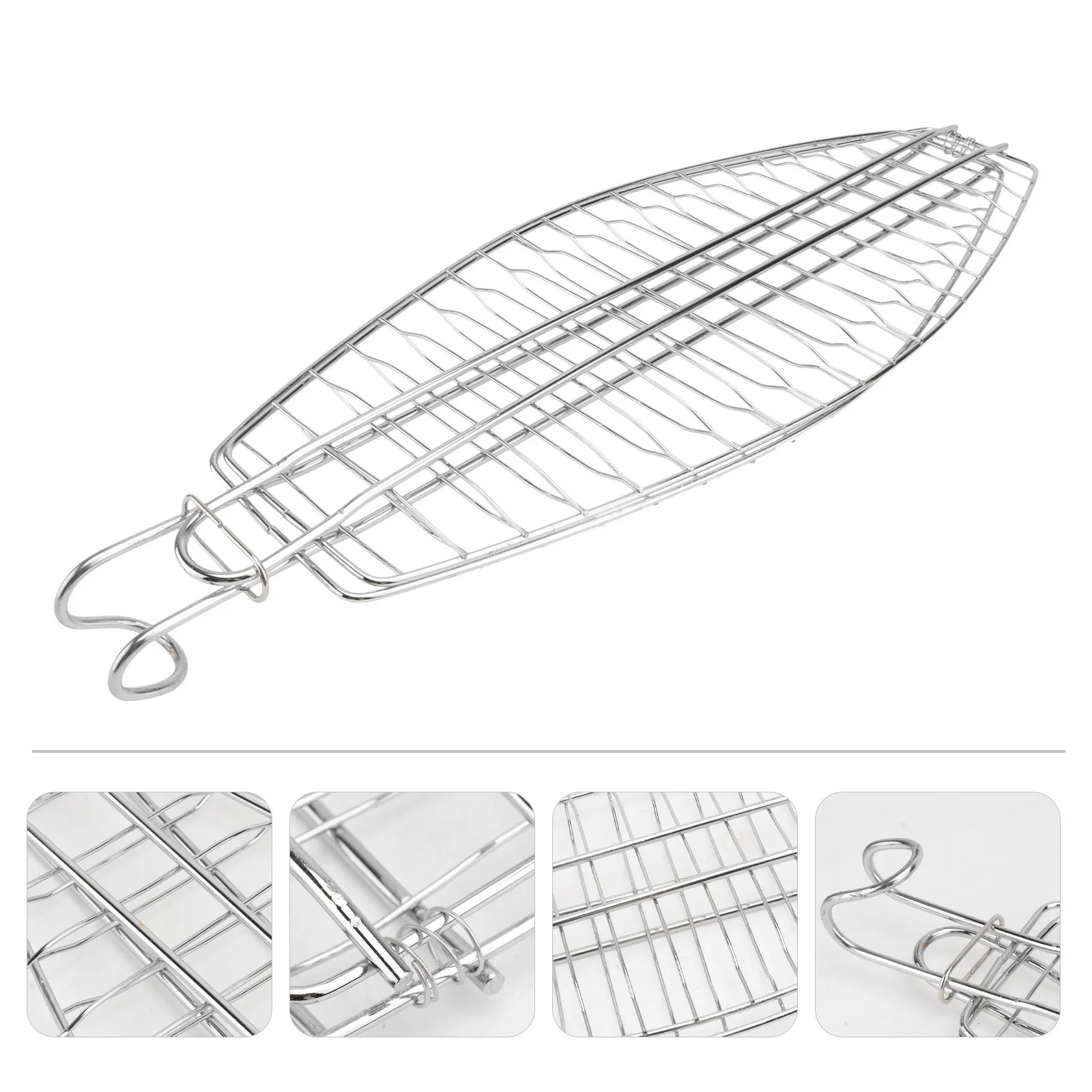 

Fish Grill Basket Silver 44x15cm Hook Clip Non-Stick Mesh Barbecue Tool Outdoor Bbq Fish Grill Net Barbecue Tool