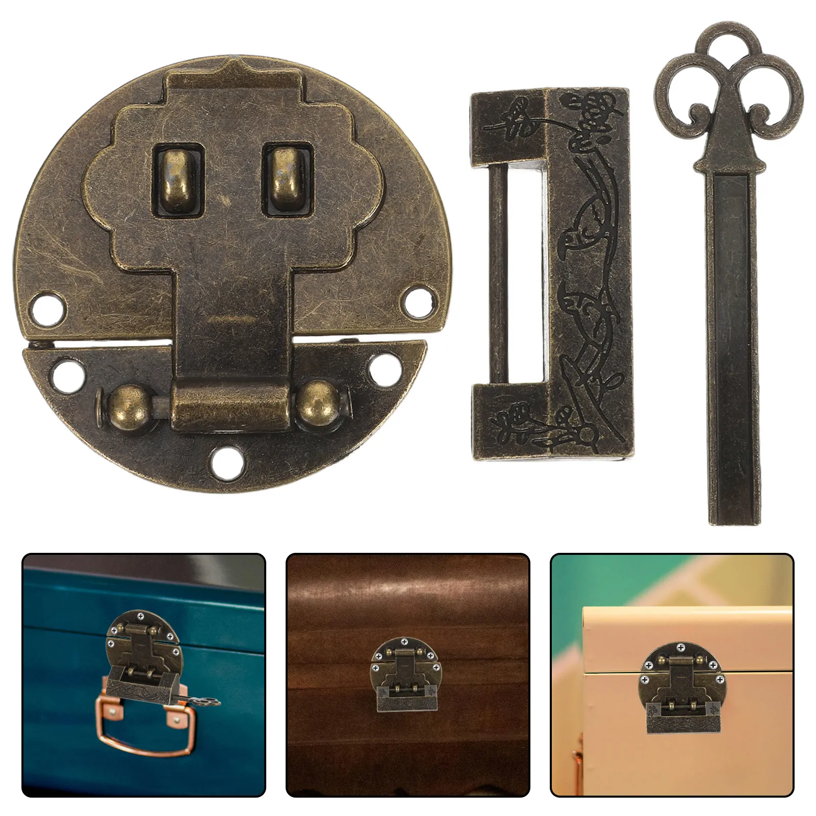 1Set Lock Clasp Hasp Chinese Vintage Wood Box Locking Latch Jewelry Trinket Chest Bird Flower Lock Centre Spacing 40Mm