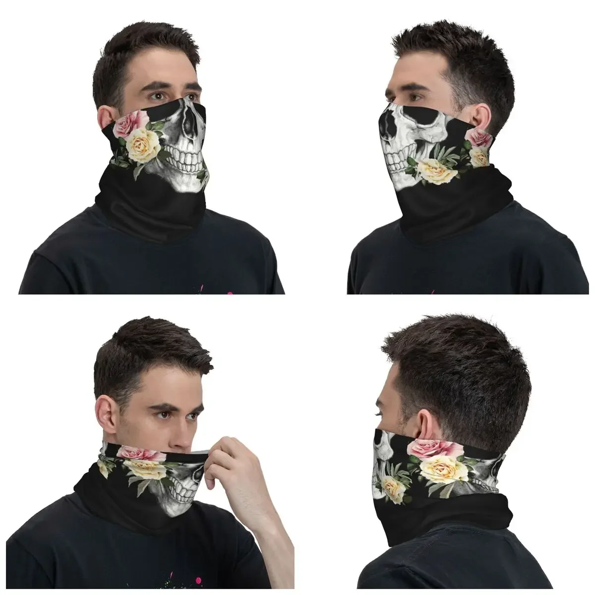 Skull Skeleton Roses Bandana Winter Neck Warmer Men Windproof Wrap Face Scarf for Ski Flower Gaiter Headband