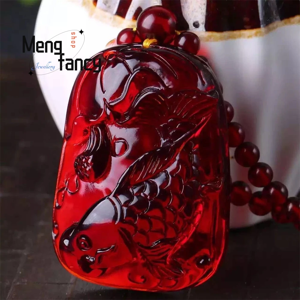 

Amber And Beeswax Hand-Polished Blood Amber With A Surplus Year After Year Pendant Sweater Necklace For Men And Women Elegant