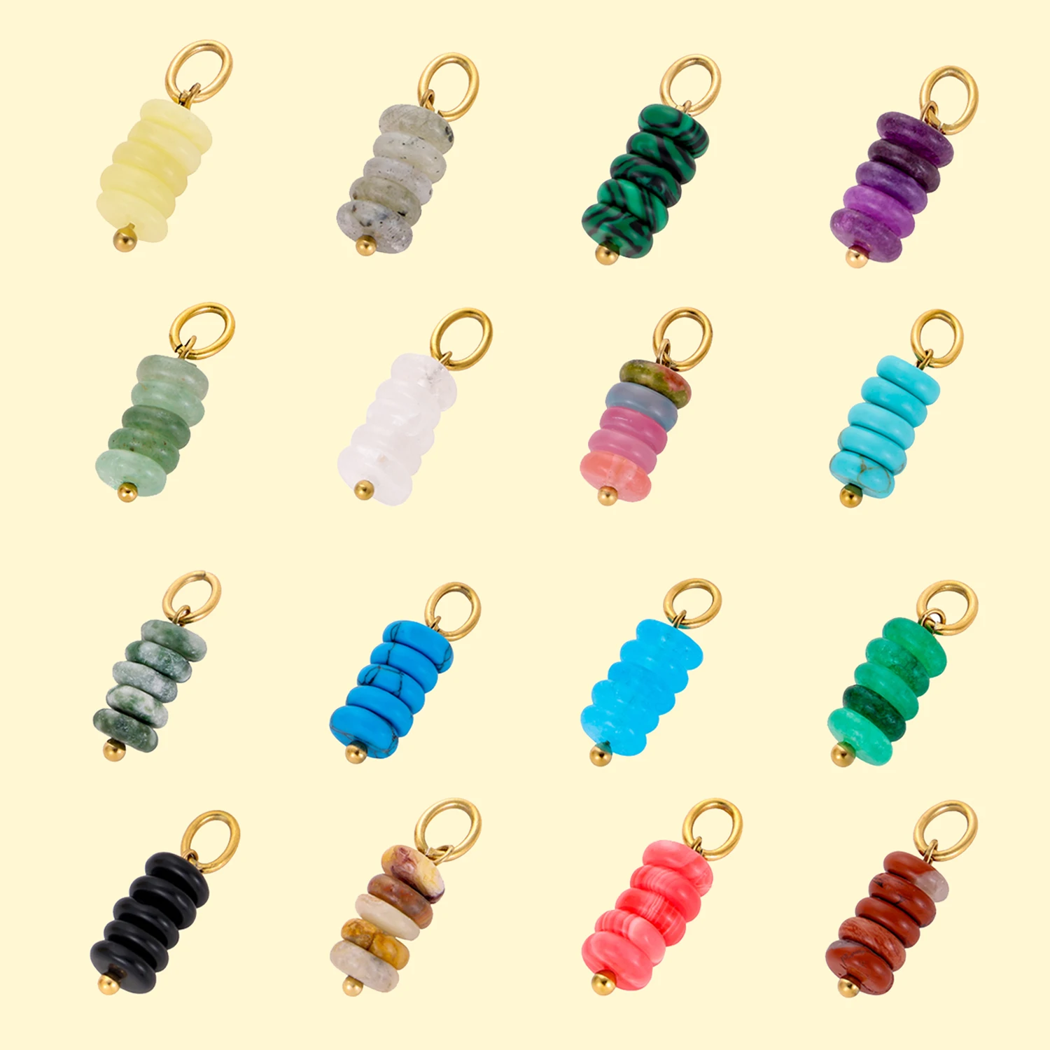 CARLIDANA High Quality Colorful Natural Stone Smooth Pendant Gold Plated Crystal Charm Pendant for DIY Necklace Jewelry