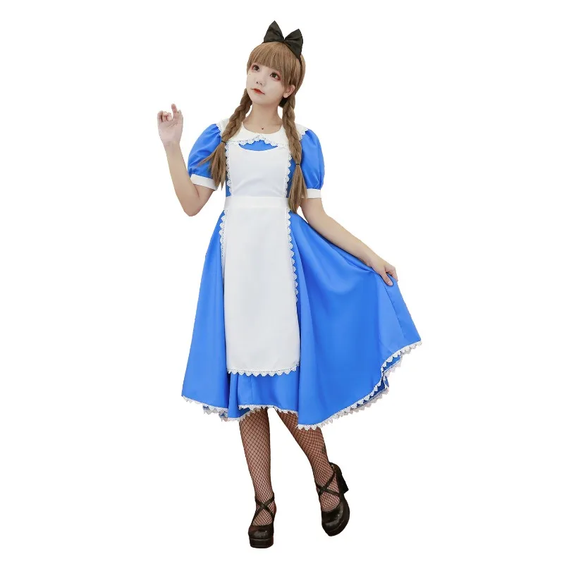 Costume d'halloween Alice, robe de princesse bleue, robe de demoiselle d'honneur, Costume de Cosplay, jupe courte de Style campagne douce et fraîche