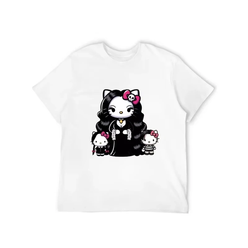 MINISO  Cool Hello Kitty Mom Cartoon Printed Women T-shirt Plus Size Y2K Loose Casual Multifunctional Short Sleeved Top