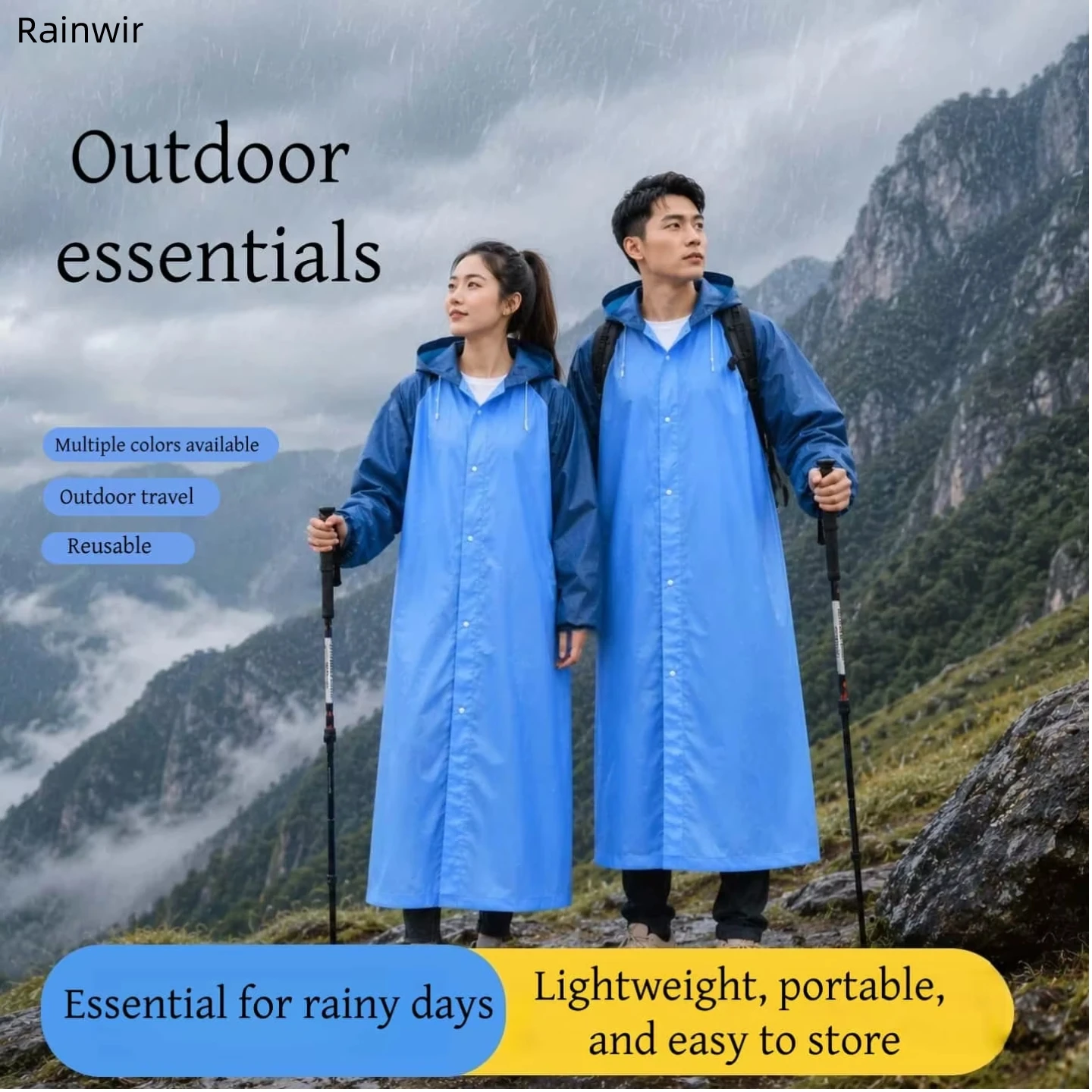 1PCS Stylish Color-Block Hooded Raincoat Unisex, Waterproof, Ideal for Travel & Hiking, Outdoor Gear