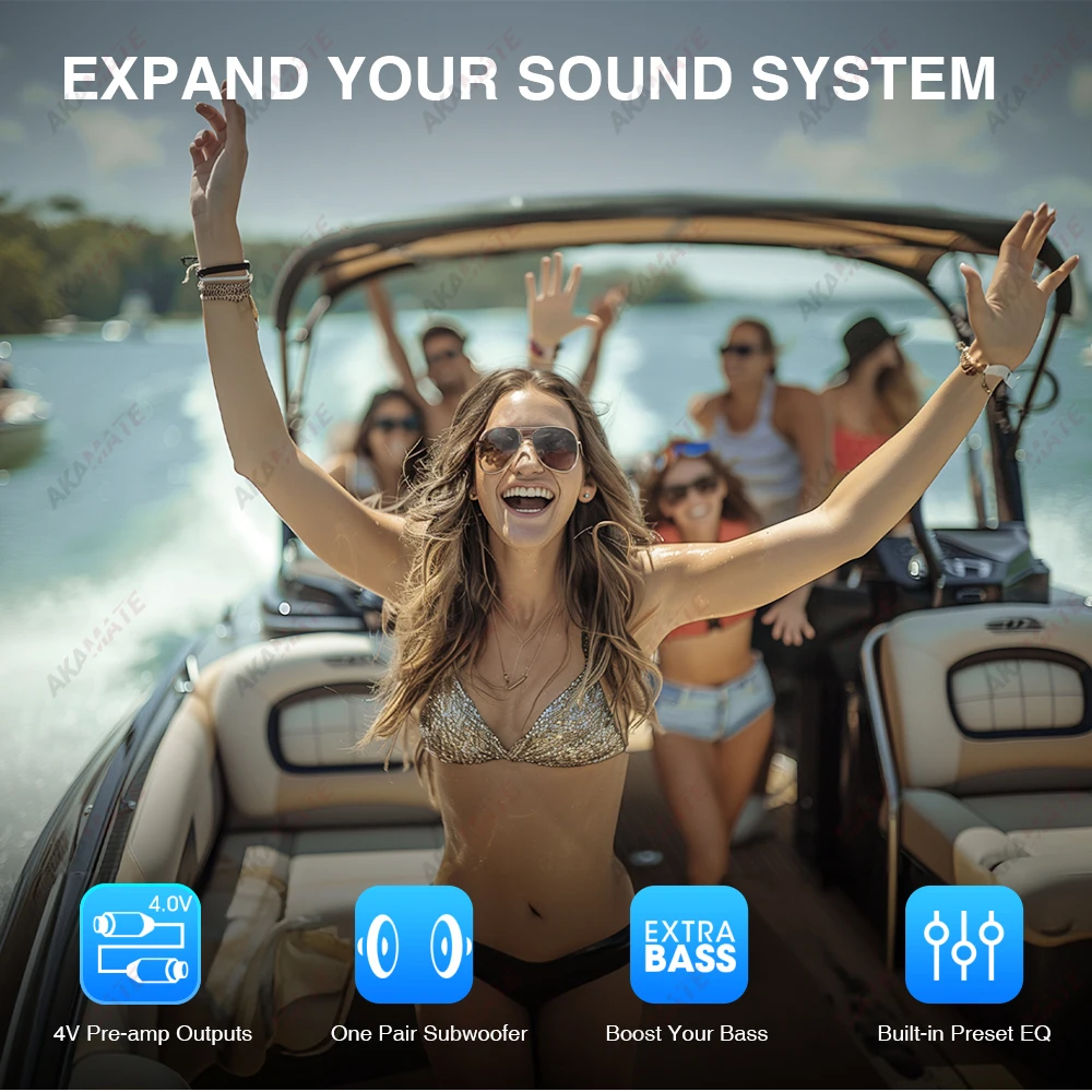 AKAMATE 1Din Bootsradio für RV ATV UTV SPA RZR Marine Media Stereo Player Bluetooth AUX USB mit Fernbedienung FM AM Radio – Detail 7