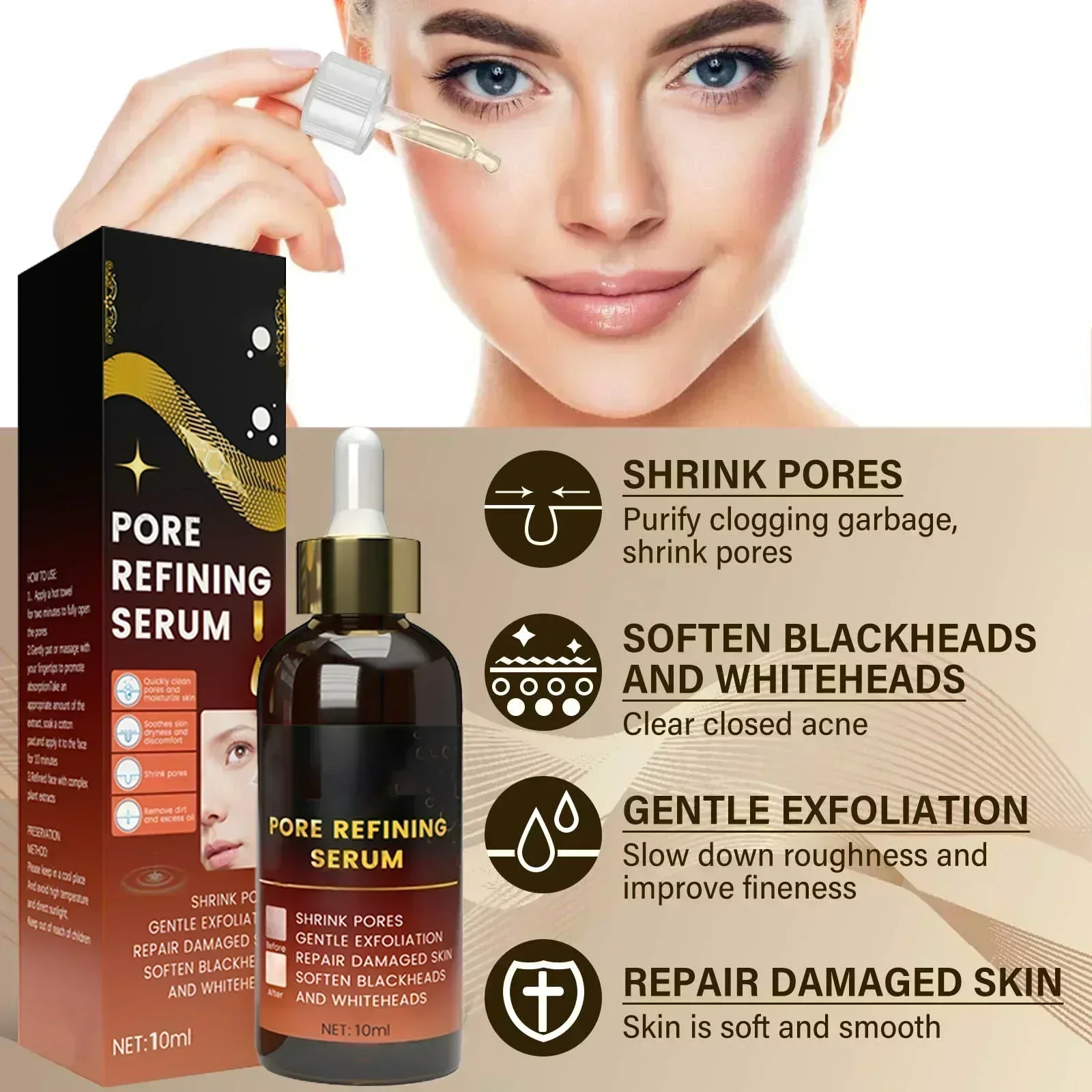 Porie Krimpen Gezicht Serum Mee-eters Verwijderen Acne Zuurgraad Olie Controle Reparatie Essentie Hydraterende Voeden Poriën Verstevigende Gezichtsverzorging