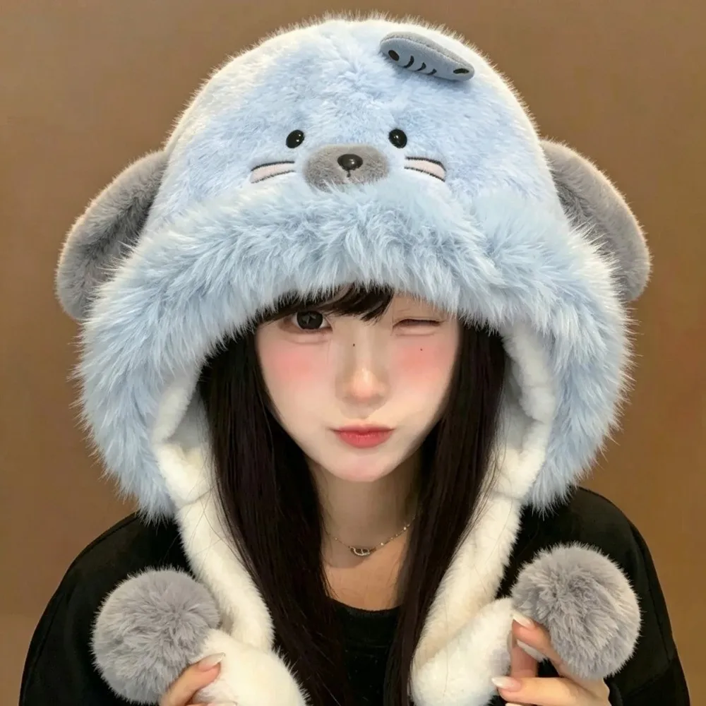Polyester Seal Trapper Hat 56cm to 58cm Head Circumference Earflap Winter Ear Protection Hat Thick Warm Hat Casual Daily Wear