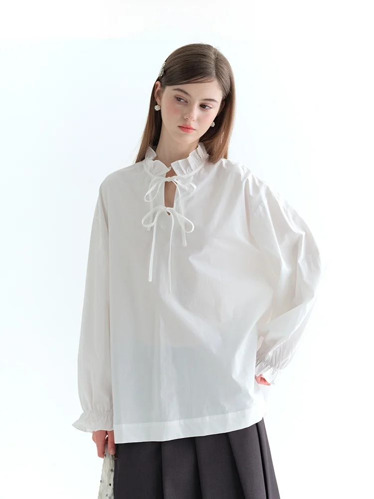 

Ele White irt for Women with Bow Knot And Wooden Design Cotton Casual Sle Spring 2026 New Collection