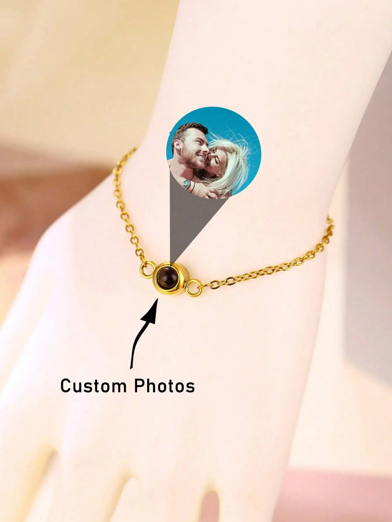 

Customizable Projection Bracelet Stainless Steel Plated 18K Gold - Adjustable Fashion Accessory for Personalized Style