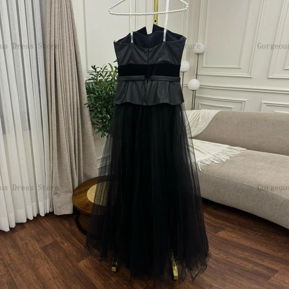 Robe de Soirée en Tulle, Élégante, Sans Bretelles, en Fibre de Cou, Plissée, Longueur de Rinçage, Ligne A, 2024