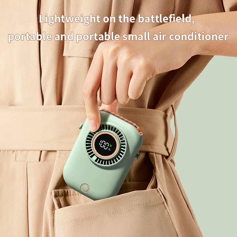 Colorful Hanging Neck Fan Portable Hanging Neck Fan Intelligent Digital Display Colorful Atmosphere Light Five-speed Adjustable