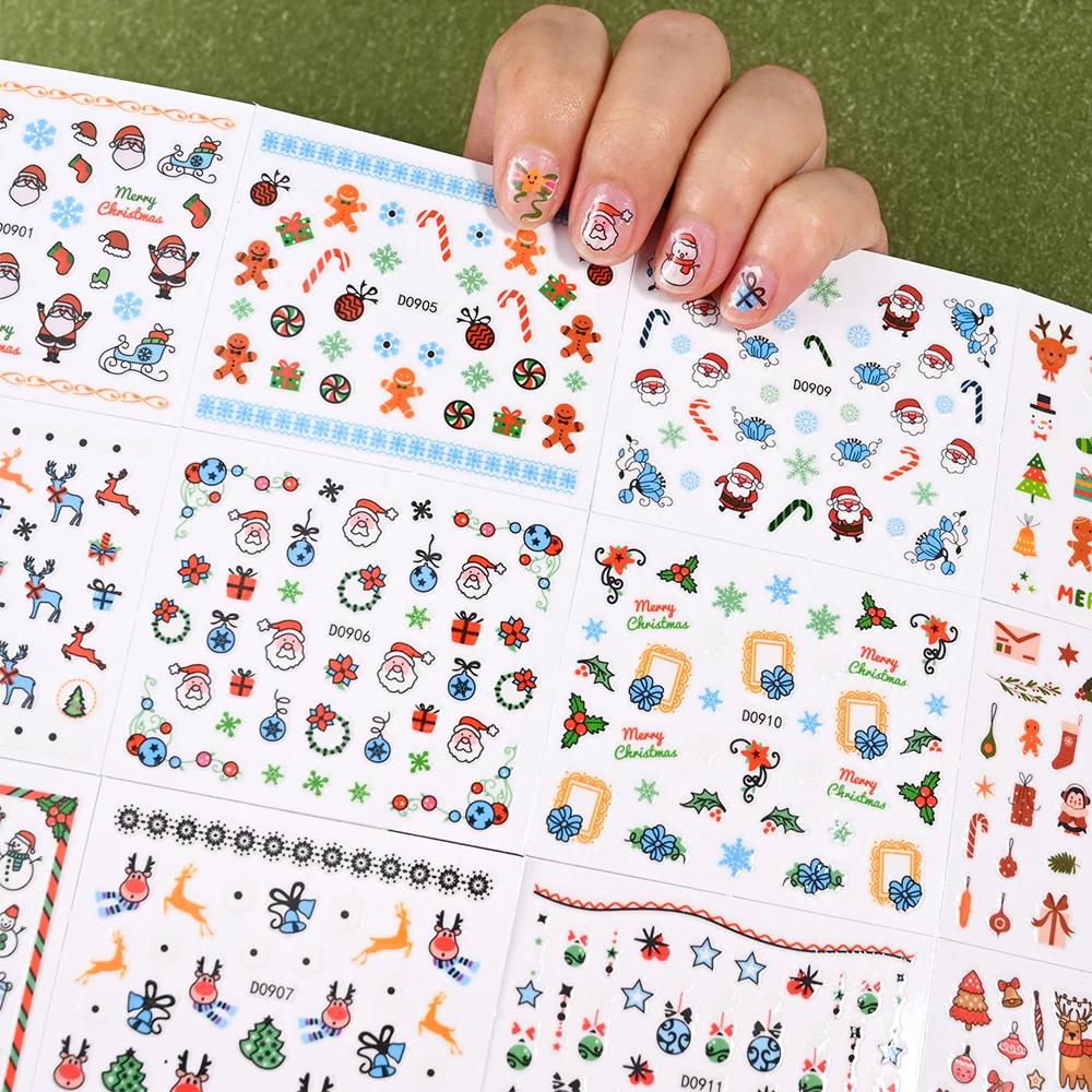 24pcs Graffiti Santa Claus Christmas Nail Sticker Cartoon Snowman Elk Pine Tree New Year Nail Decals Kawaii Winter Nail Sliders