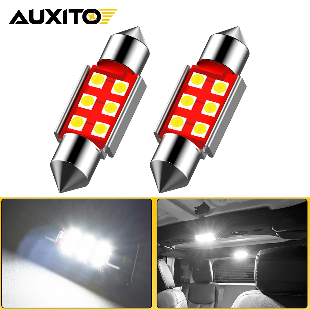 AUXITO 2Pcs C10W C5W LED Festoon 36mm 41mm LED Bulb Canbus 6000K White 12V Dome Lamp Car Interior Reading Lights Error Free