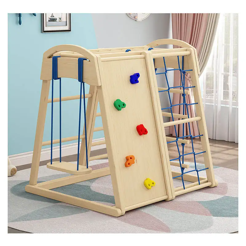 Indoor Outdoor Wooden Children Kids Montessori Climbing Gym Frames Slide Swing Set Baby Play Area Other Playground Equipment
