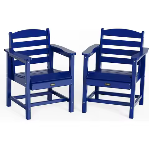 Outdoor Dining Chairs Set of 2, HDPE Patio Chairs All-Weather Durable Garden Seating for Poolside, Deck, Porch (Navy Blue, 2 PC