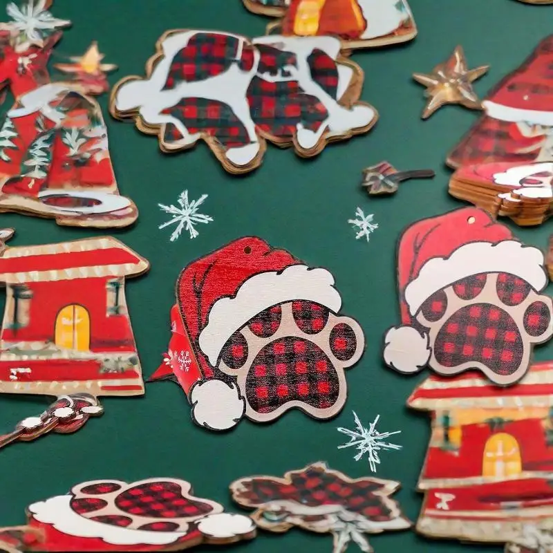 Afbeelding 4: 20 stuks vakantie hond klauw botten kerstversiering, houten, hangende, kerstboomversieringen, huisdierthema