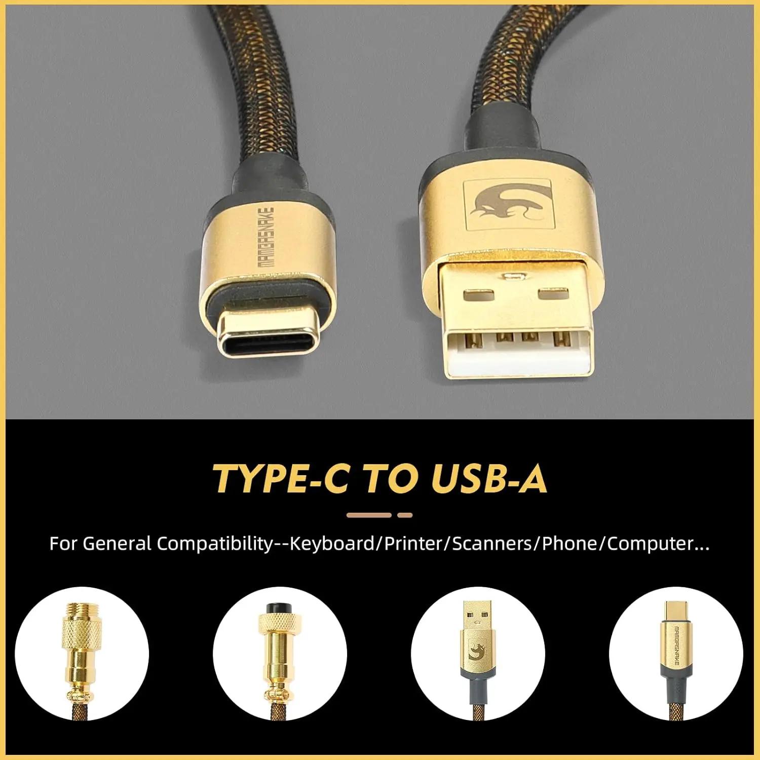 ATTACK SHARK * MAMBASNAKE C03 Coiled USB C Cable for Gaming Keyboard, Nylon Braided Mechanical Keyboard Cable, Double-Sleeved