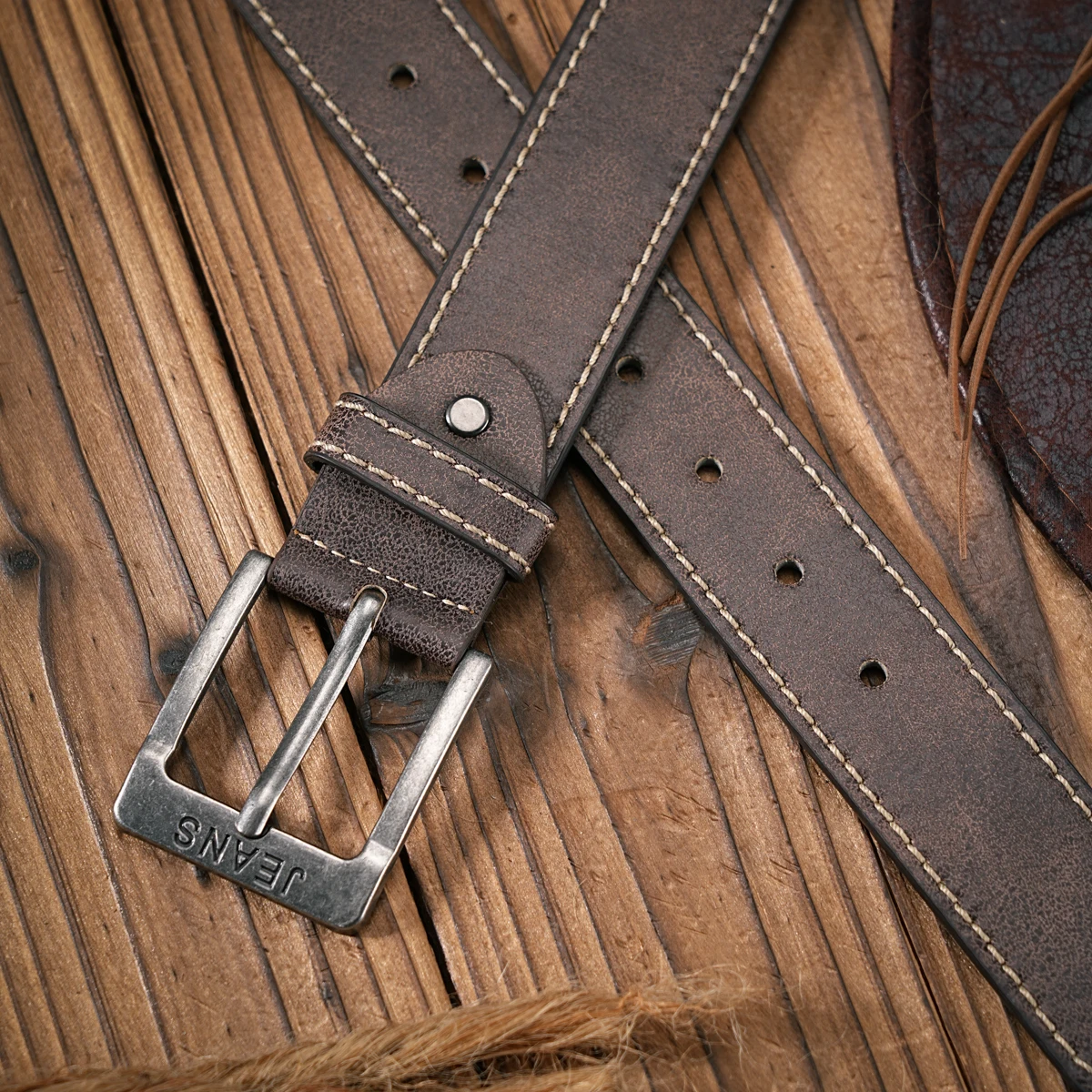 Herren - Damen - Western-Denim - PU-Leder - Gürtel - Vintage-Jeans mit geschnitzter Schnalle Brauner Gürtel – Detail 4