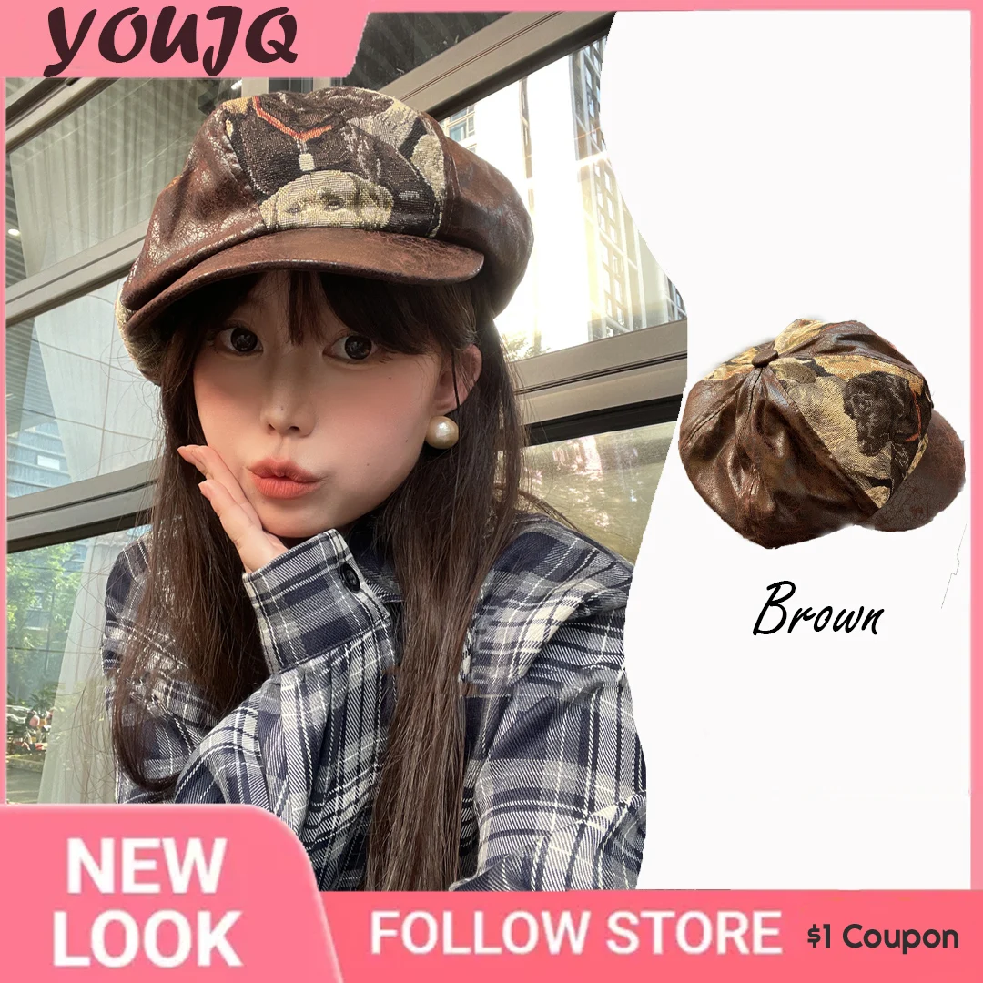 Y2K Autumn Winter Loose Cloud Berets Hats for Women Korean Fashion Dog Jacquard Painter Cap Showing Retro Octagonal Gorra Bonnet