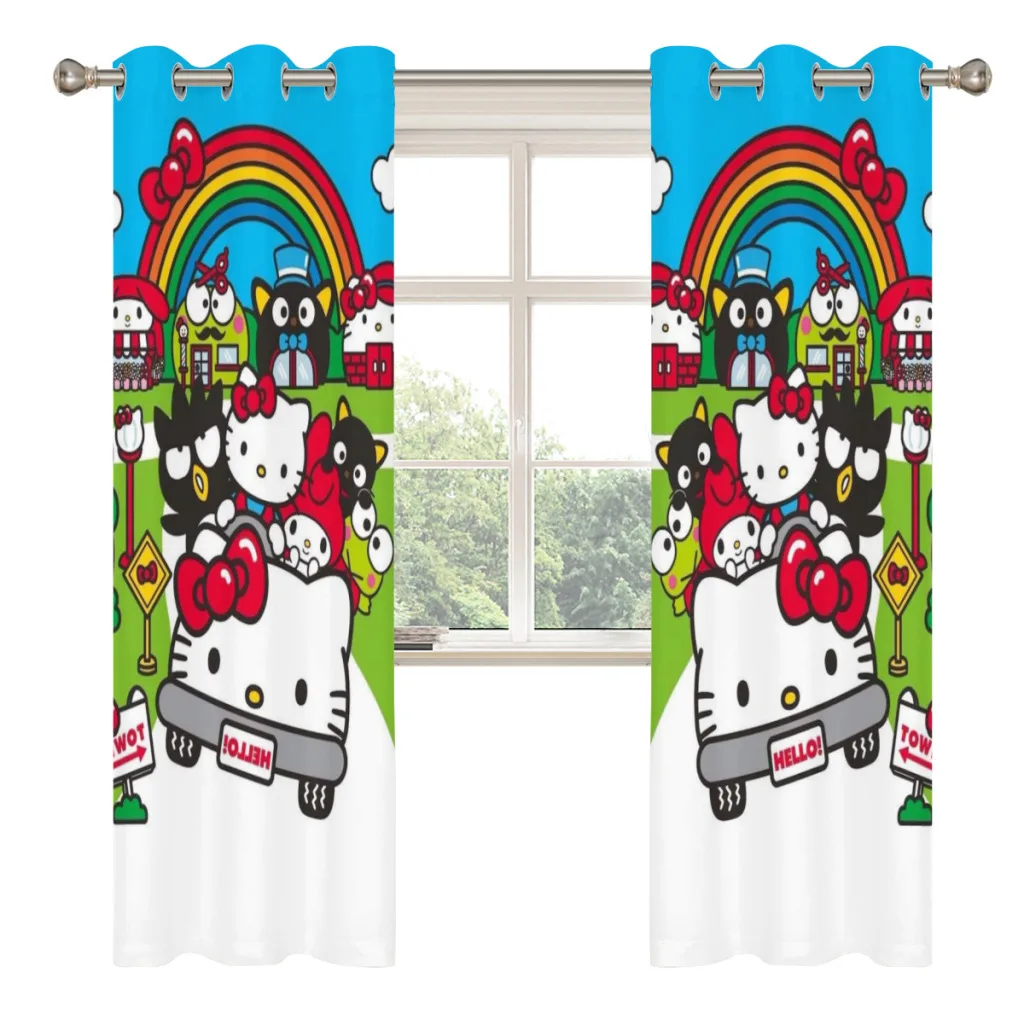 Cute Anime Sanrio Hello Kitty Kawaii Shading Curtains  for Living Room Decoration Window Curtain 2 PC 