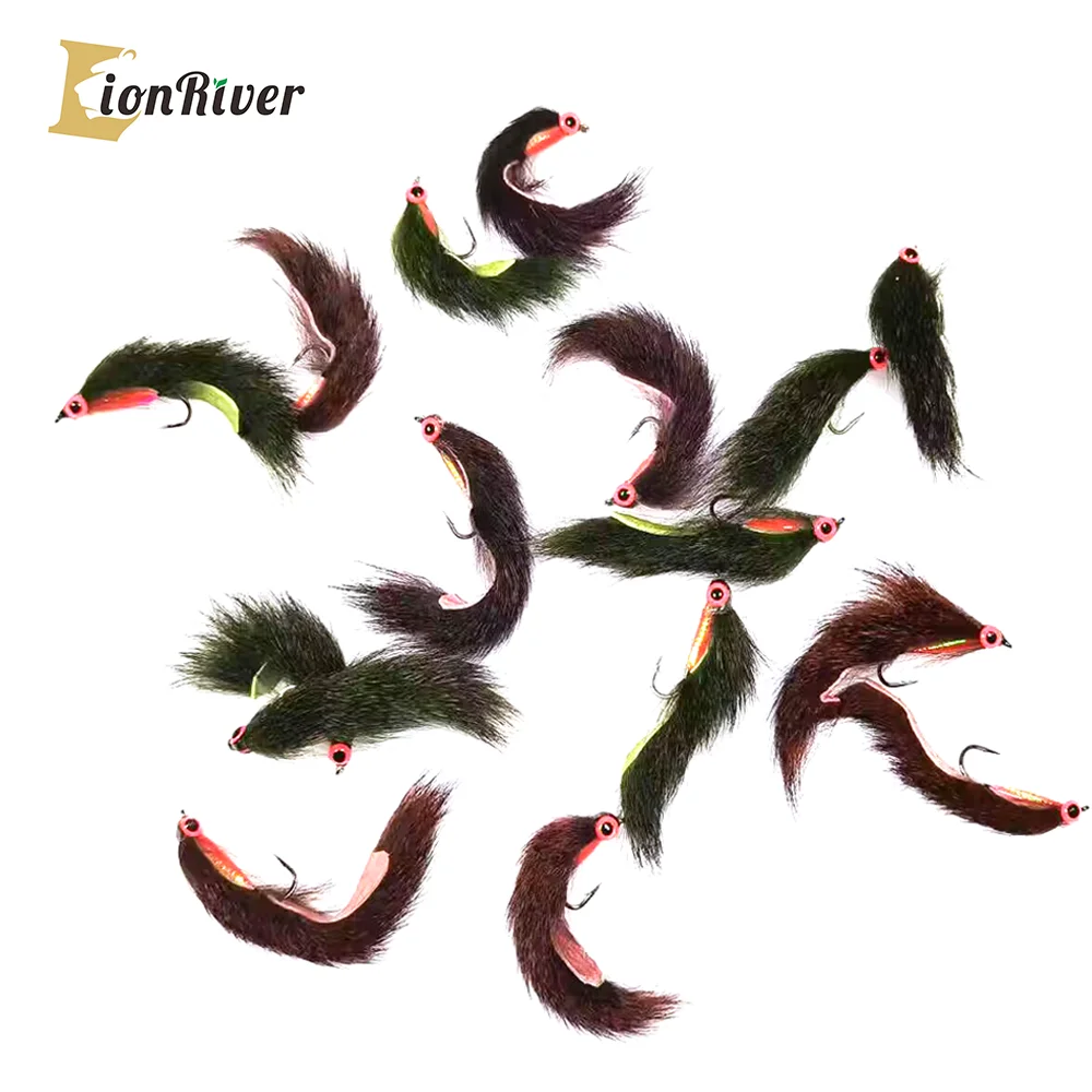 LIONRIVER 4PCS UV Glow Luminous 3D Fish Eye Squirrel Strip Zonker Streamer Fly Bass Trout Pike Saltwater Fishing Lure Bait 6# 8#