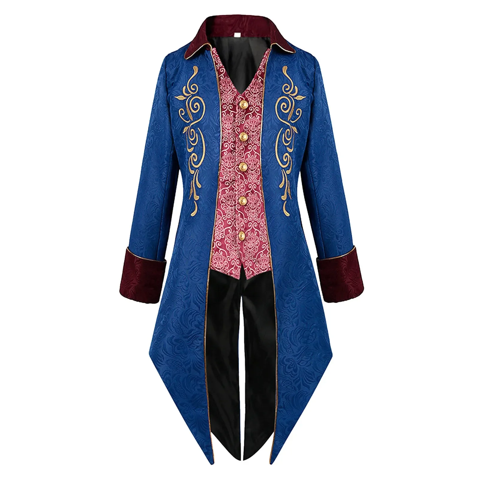 Men Steampunk Gothic Victorian Jacket Vintage Purple Velvet Tailcoat Medieval Frock Coat Uniform Renaissance Costume Homme Xxxl