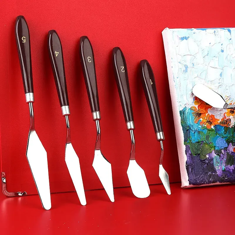 Art Oil Painting Knife New Stainless Steel Toner Scraper Water Powder Paint Scraper 5-piece Set of Art Supplies