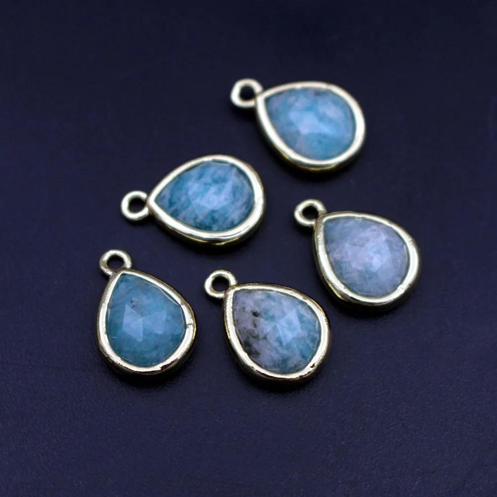 10pcs DIY Jewelry Accessories Teardrop Natural Blue Amazonite Moon Stone Pendant Charms DIY for Earrings Bracelet Drops Making