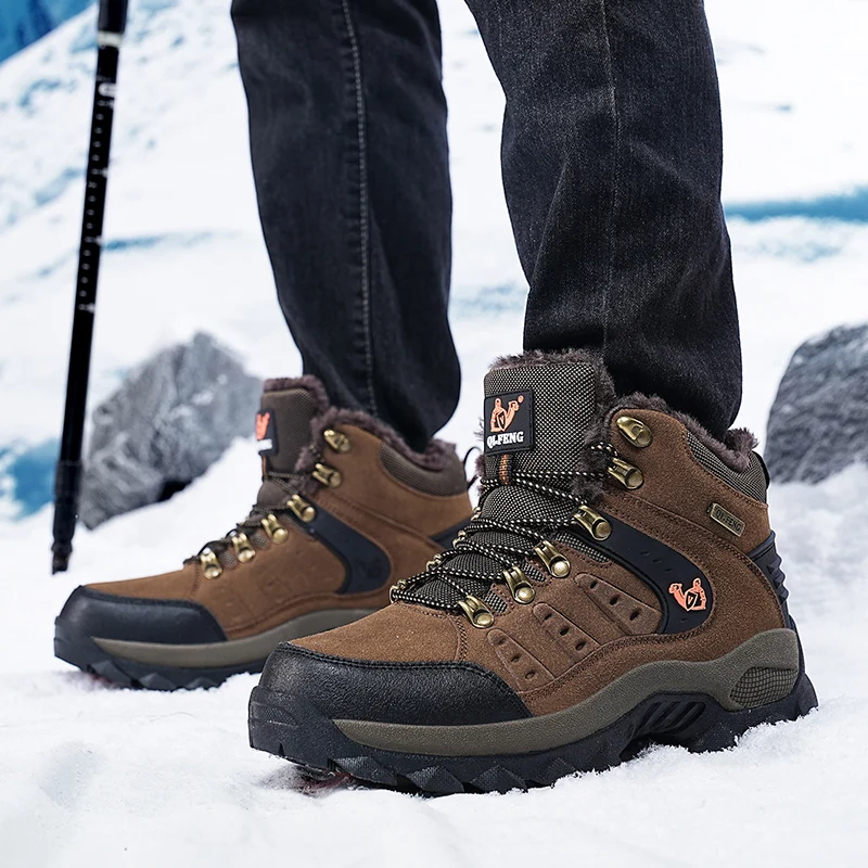 겨울 스노우 부츠 여성 하이탑 아웃도어 따뜻한 두꺼운 밑창 단색 아웃도어 신발 남성 내마모성 캐주얼 앵클 부츠 남성용