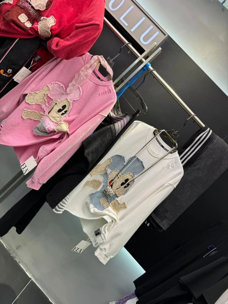 2025 Autumn New Heavy Embroidery Cartoon Crew Neck Sweatshirt Jacket For Women's Loose Design Pullover Coat Sudaderas De Mujer